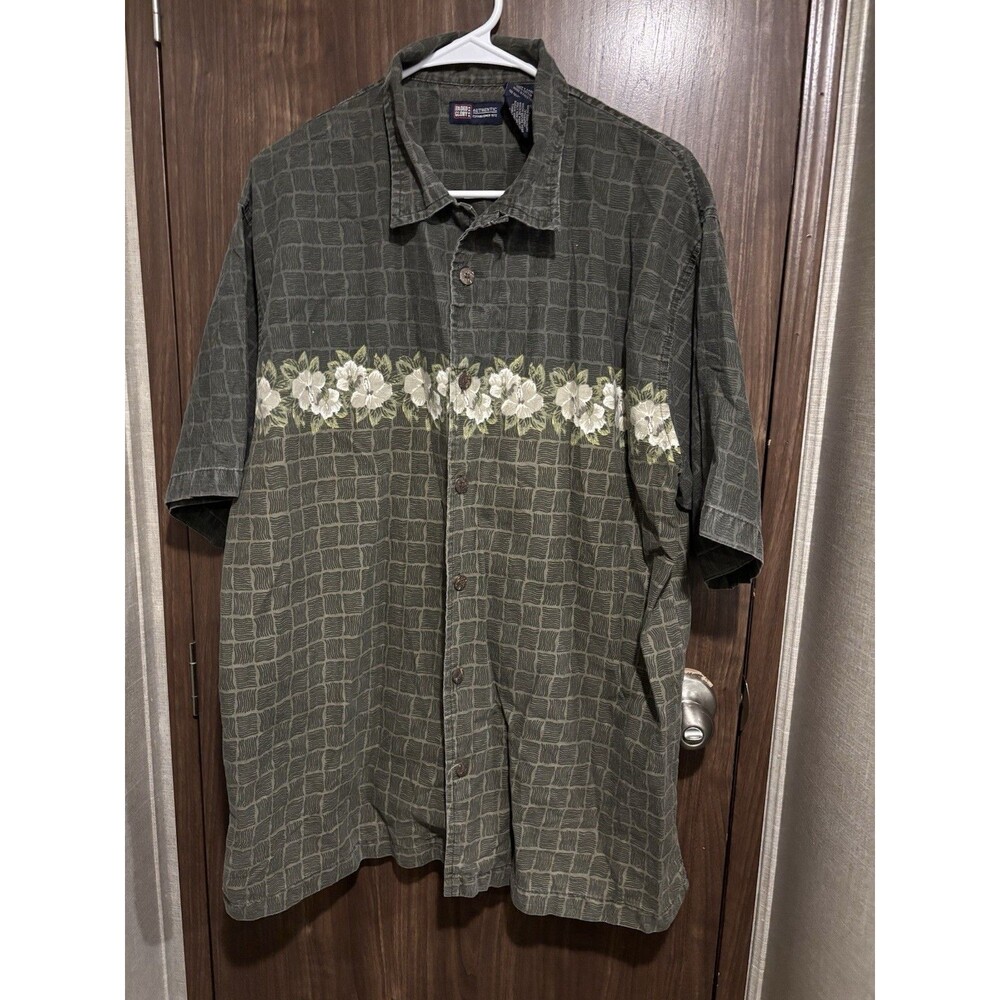 Vtg y2k Faded Glory Mens Large Green Button Down Shirt Cotton Hawaiin Large